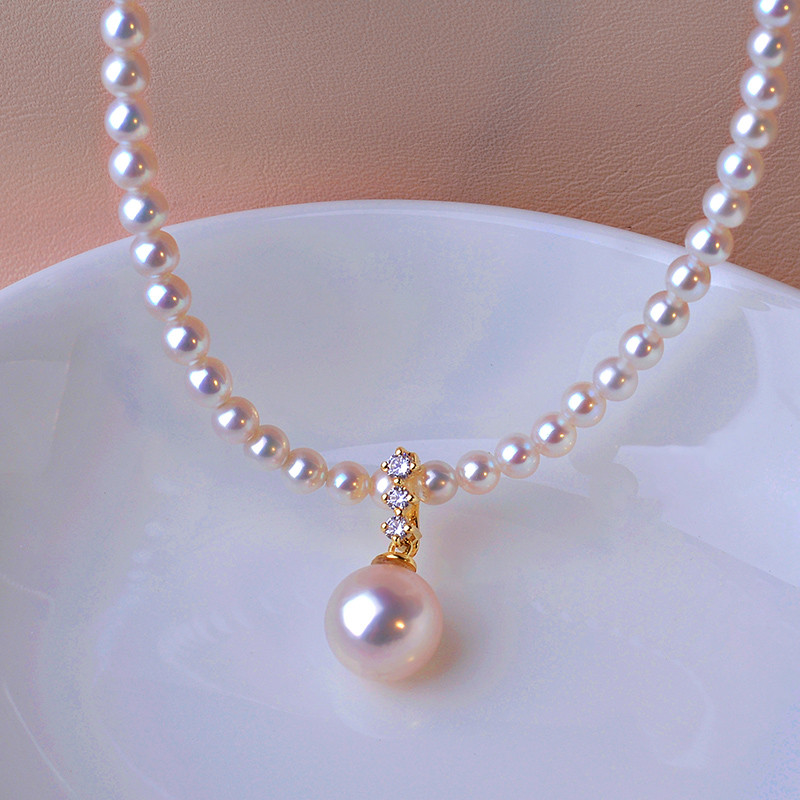 【La Corser】天然日本産7-9.5mmアコヤ真珠ペンダント、天上グレード真珠、18Kゴールドパールネックレス、ネックレス