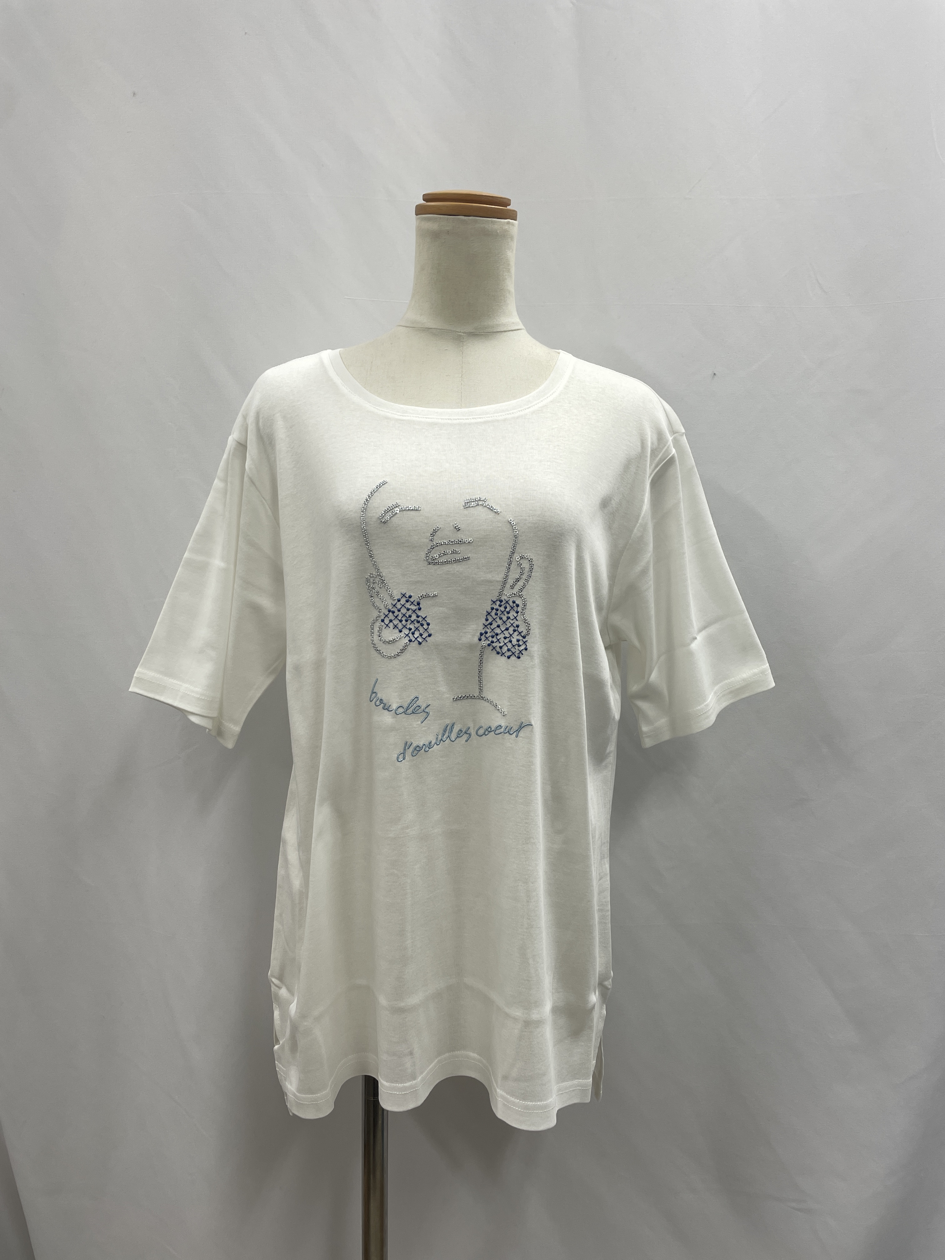 女顔 刺繍 クルーネック Tシャツ 80番手双糸強撚綿100% 日本製