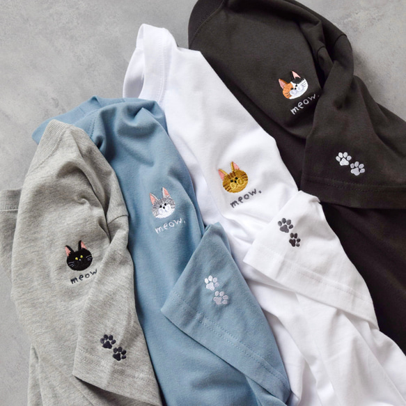 【2025新作】選べる猫29種！ワンポイント猫刺繍Tシャツ【スミクロ】コットン うちの子 メンズ レディース ブラック 18枚目の画像