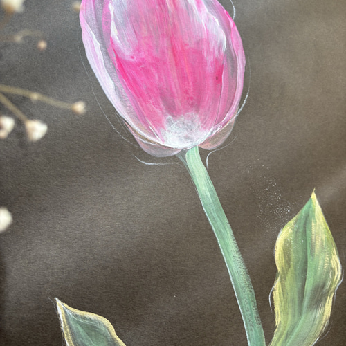 一輪のチューリップ 【原画/A3/アクリル】絵画 インテリアアート