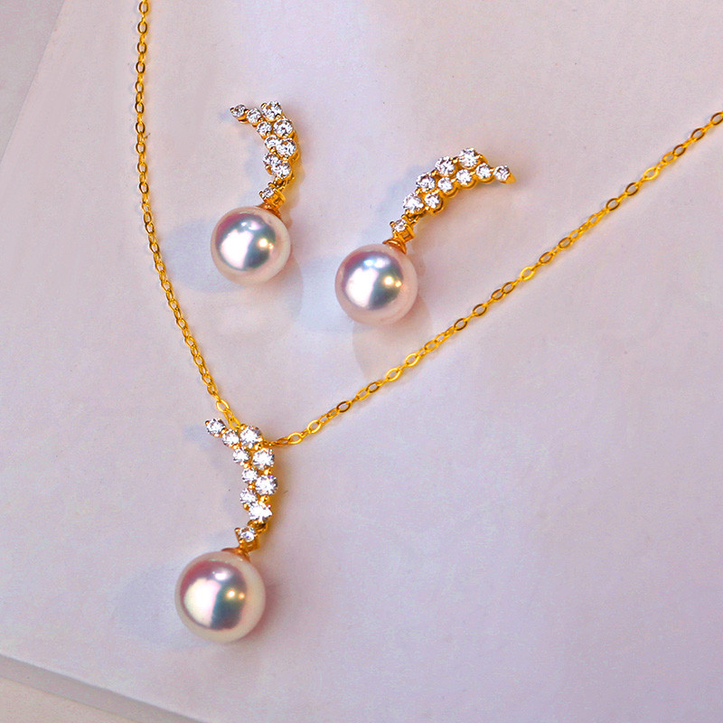 【La Corser】天然日本産8-9mmアコヤ海水真珠ペンダントネックレス 極度に強い軽量女性用18Kゴールドネックレスセット 9,317円