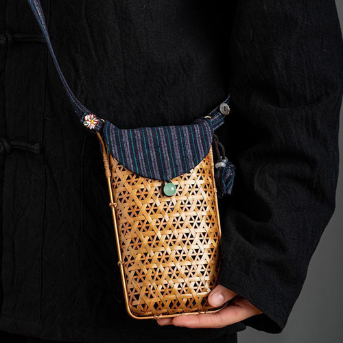 手作り竹編みスマホポーチ｜籠 かご バッグ 職人手作 自然素材