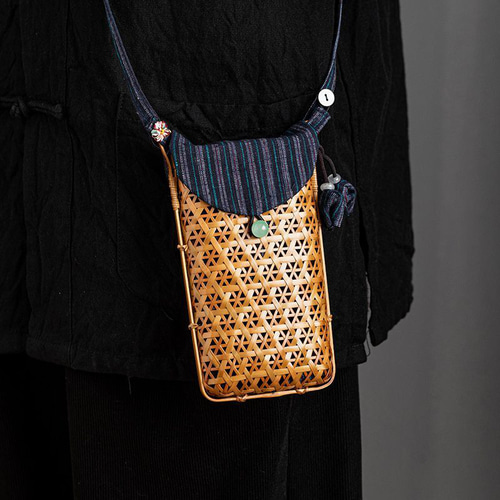 手作り竹編みスマホポーチ｜籠 かご バッグ 職人手作 自然素材