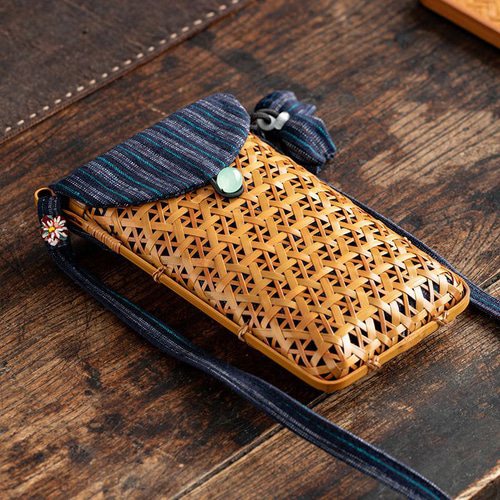 手作り竹編みスマホポーチ｜籠 かご バッグ 職人手作 自然素材