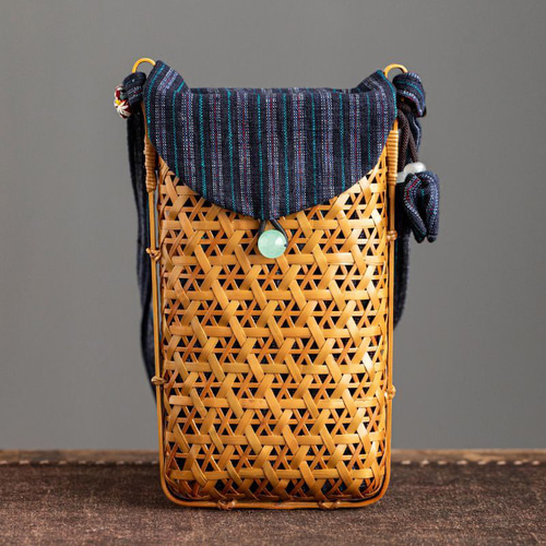 手作り竹編みスマホポーチ｜籠 かご バッグ 職人手作 自然素材