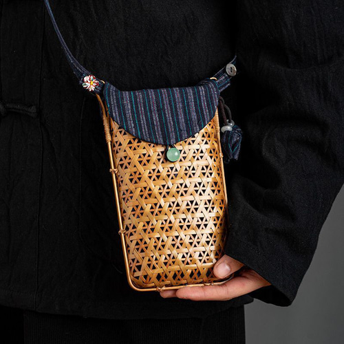 手作り竹編みスマホポーチ｜籠 かご バッグ 職人手作 自然素材