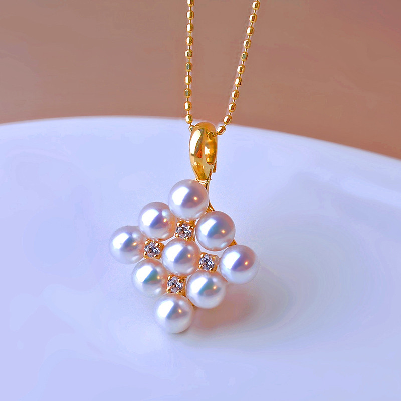 【La Corser】18Kゴールド 日本製 3-4mm アコヤ真珠 天然海水真珠 ペンダントネックレス ミニ 繊細 ラウンドパ