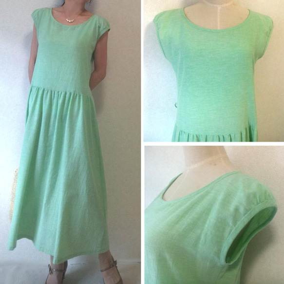 【張り合せなし型紙】 大人 プチパフ袖のワンピースN S~5L 4枚目の画像