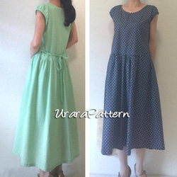 【張り合せなし型紙】 大人 プチパフ袖のワンピースN S~5L 2枚目の画像