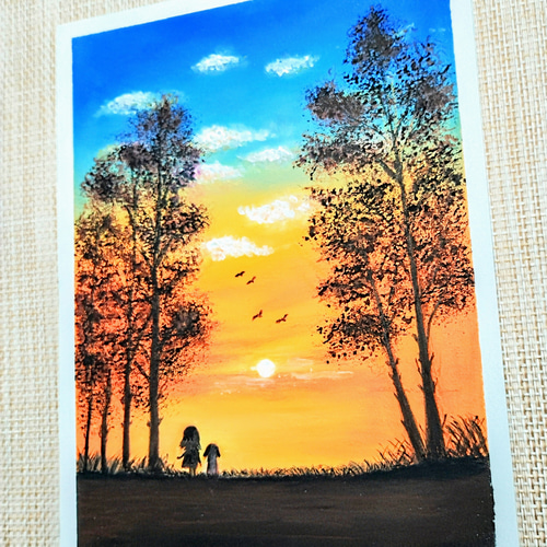 夕陽を眺める景色 パステル画 原画 a88051535ce07859c44e67fca9a7fe