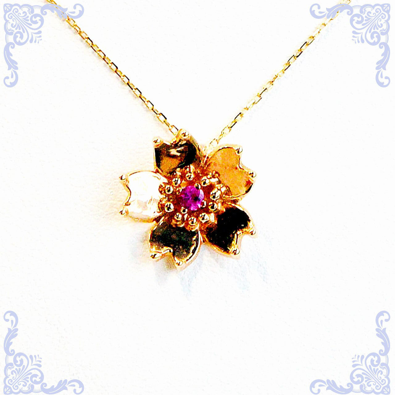 石割桜ペンダント レッドサファイア／K18ピンクゴールド