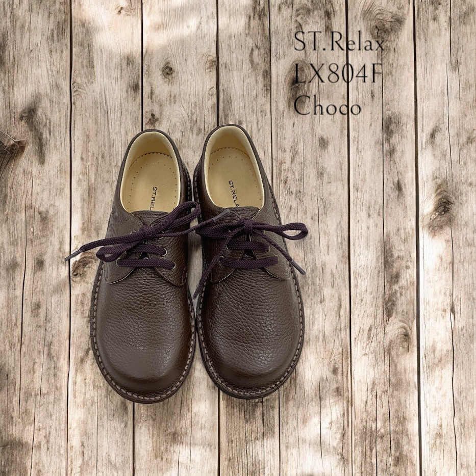 St.Relax◆体に優しいコンフォートプレーントウ／宮城興業製／本革／チョコ／濃茶／シボ／柔らかい革