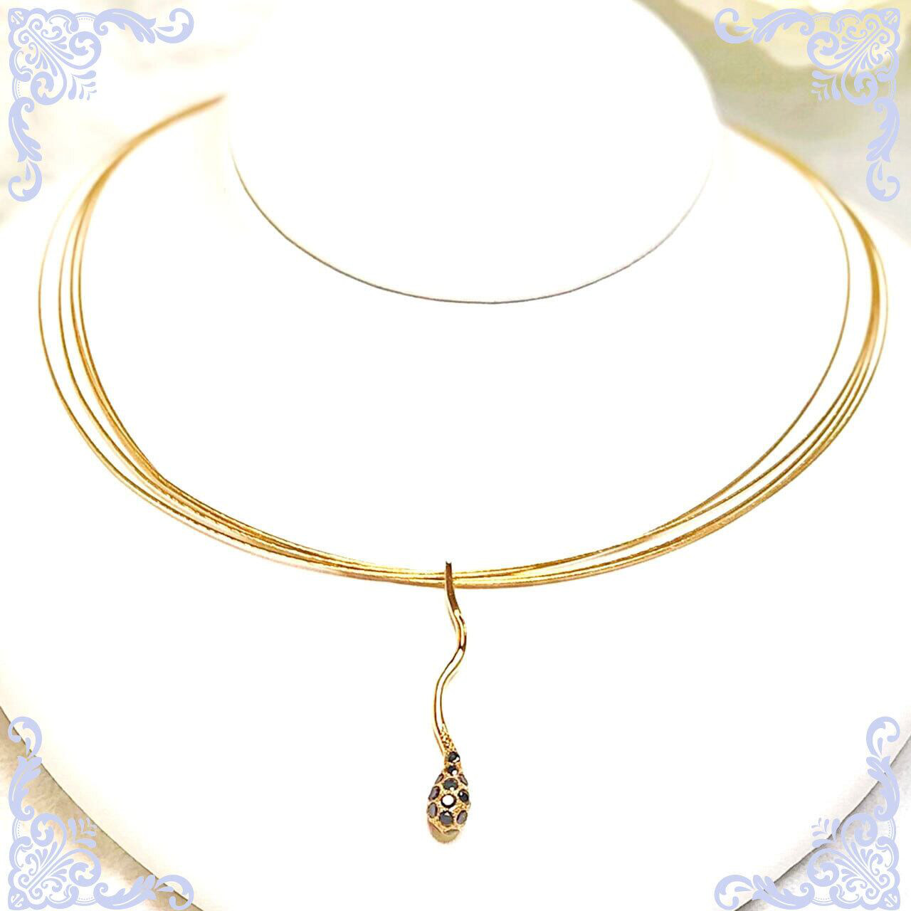 K18イエローゴールド 雨粒ブラックダイヤモンドチョーカー