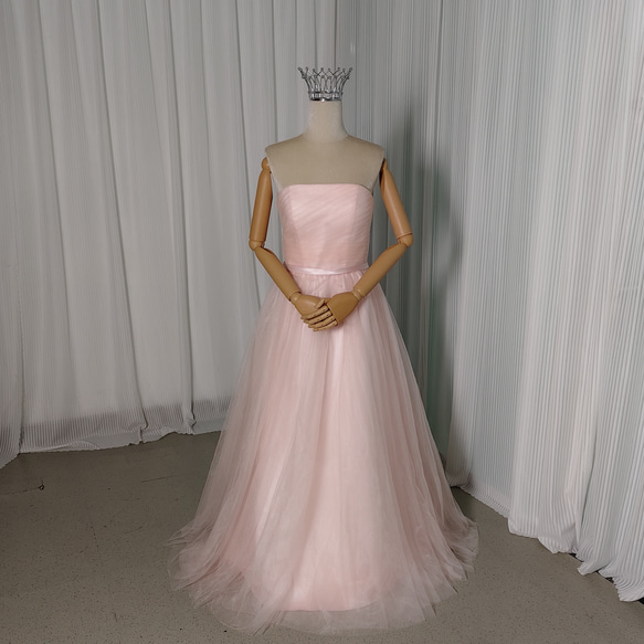 送料無料！パーティードレス ピンク ベアトップ 編み上げ ロング