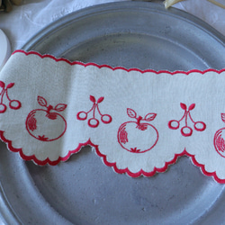フランス 40㎝ アンティーク赤刺繍ガロン フルーツ B899 ワッペン