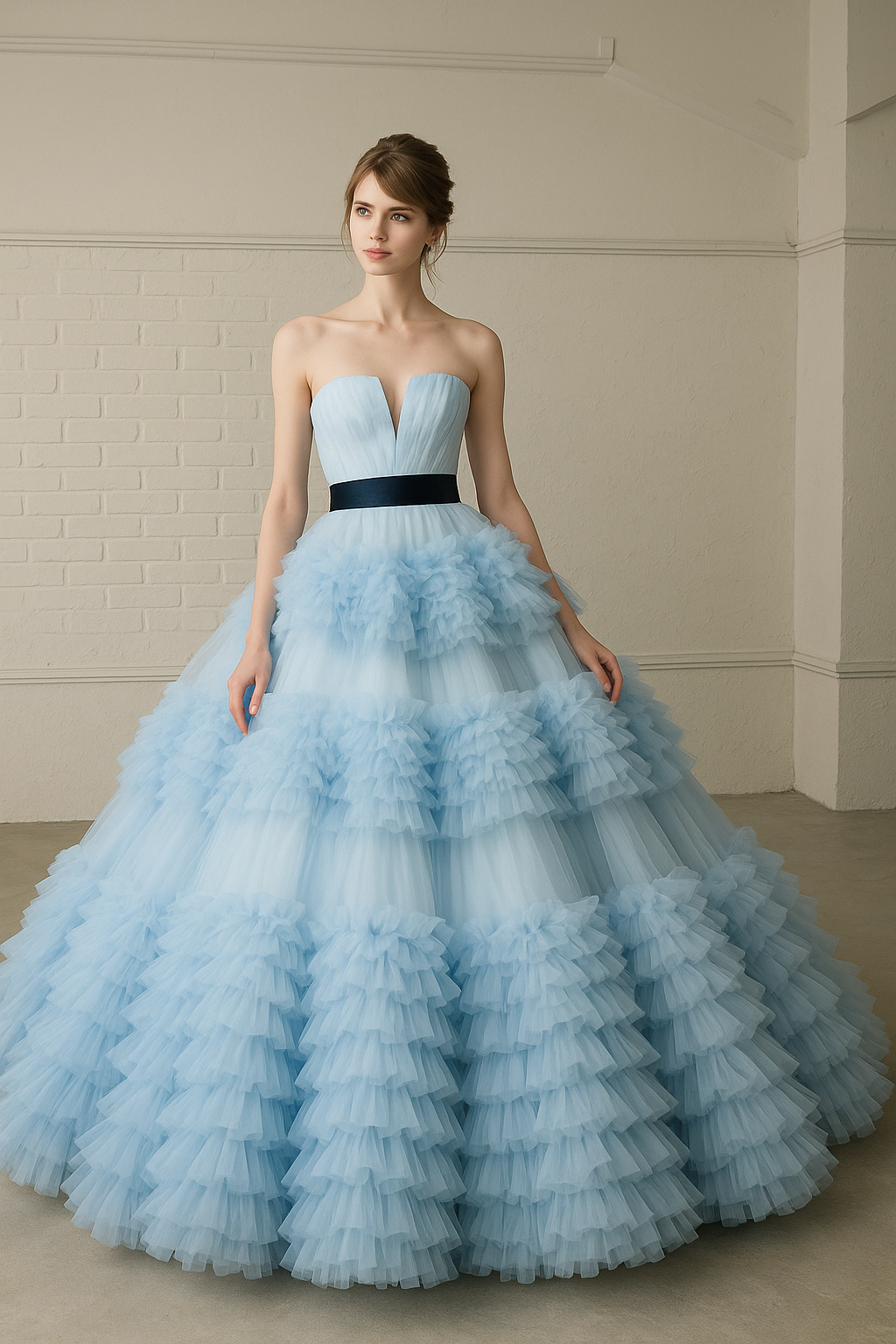 送料無料！カラードレス 爽やかで優しいブルー ベアトップ もこもこドレス チュールドレス 披露宴/結婚式 45,954円