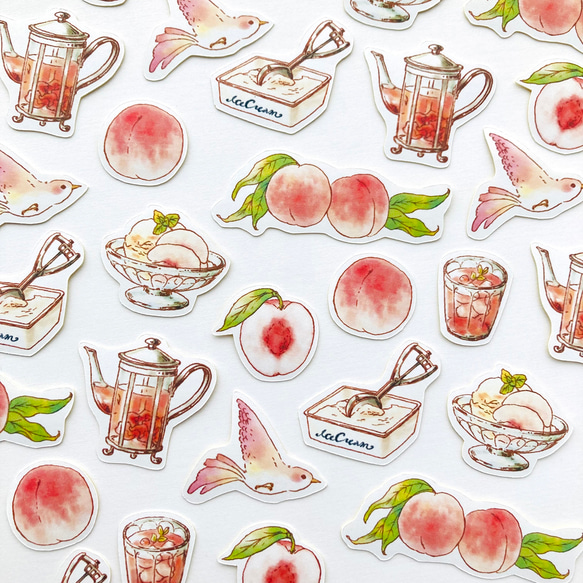 PeachMelbaフレークシール｜桃と紅茶【32枚入】 1枚目の画像