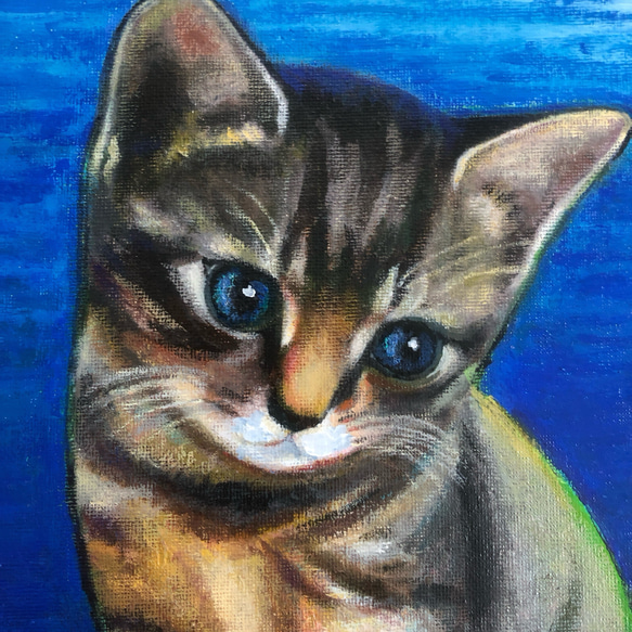 F3キャンバス　アクリル画　ネコの絵 青-ネコ 」アクリル画 キャンバスF3 ネコの絵 原画 絵画
