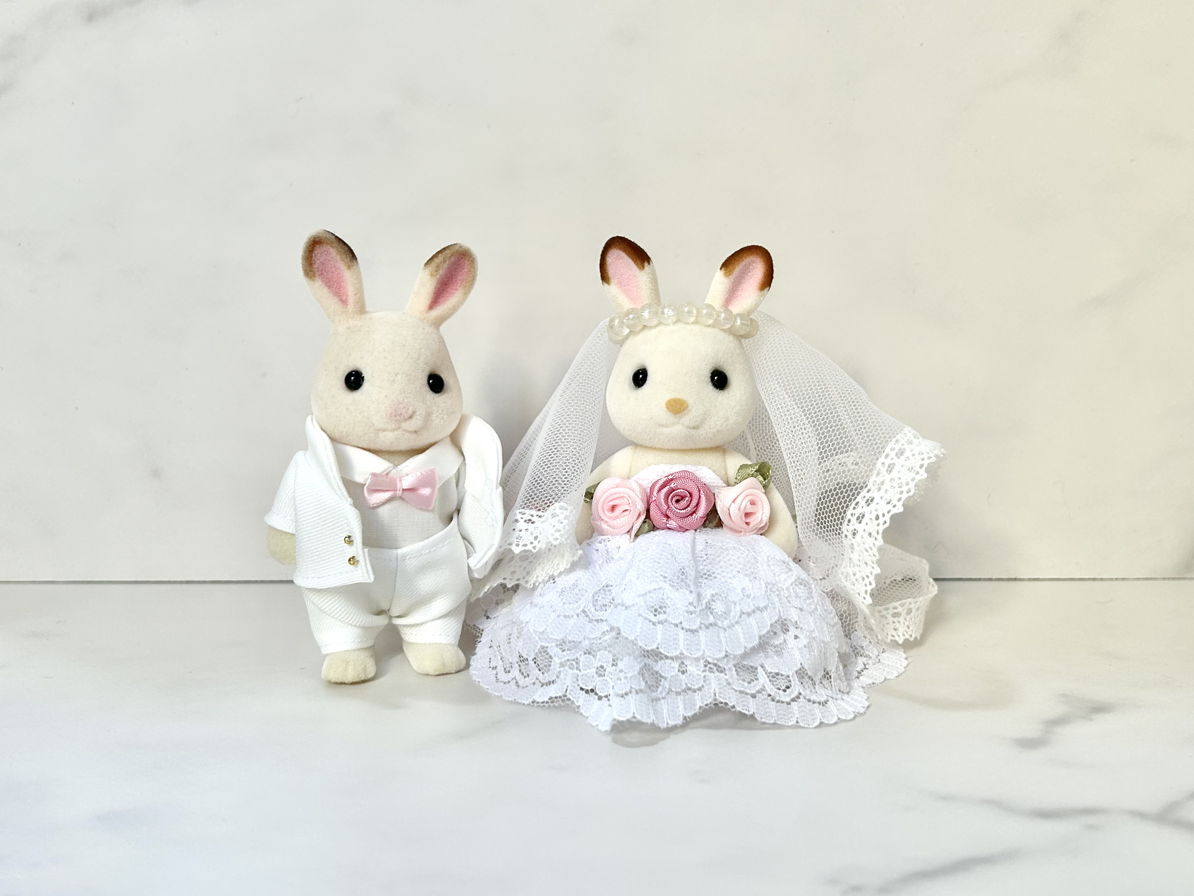 うさぎの花嫁バラのウェディングドレス&花婿スーツのセット