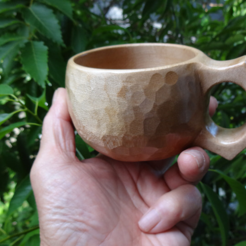 手彫りコーヒーカップ 手彫り コーヒーカップ 木製 天然木 作家 日本製 チェリー材