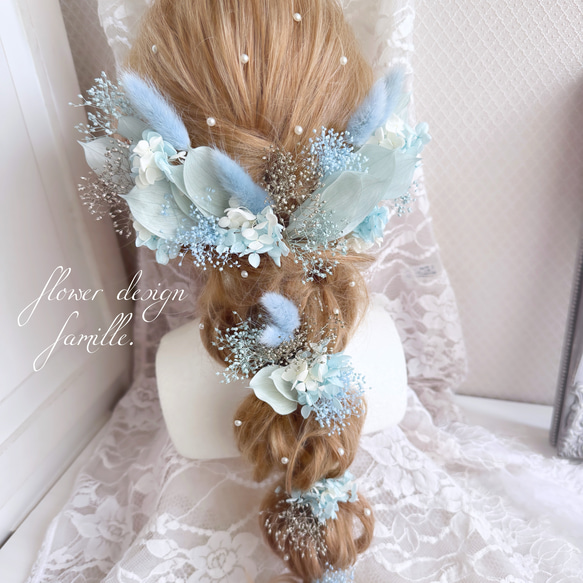 【りな様専用ページ】パステルブルーグラデーション♡プリザーブドフラワーの髪飾り・オーダーメイド　ホワイト　ナチュラル　 5枚目の画像