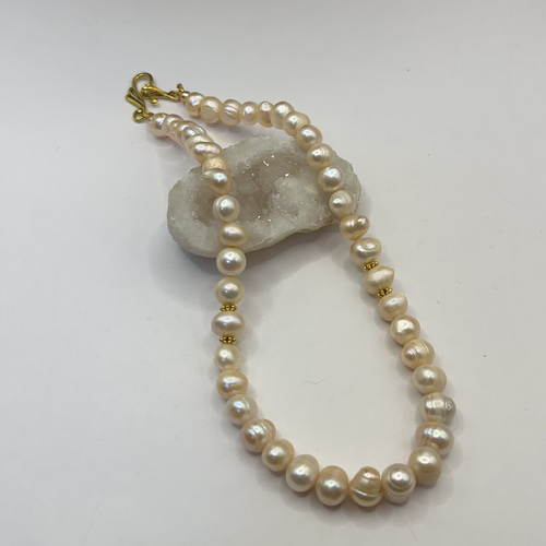 本真珠 淡水パール ネックレス ゴールド色フック金具 ネックレス 