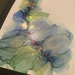 No.89 アルコールインクアート 原画 A4サイズ 絵 青 緑 絵画 森