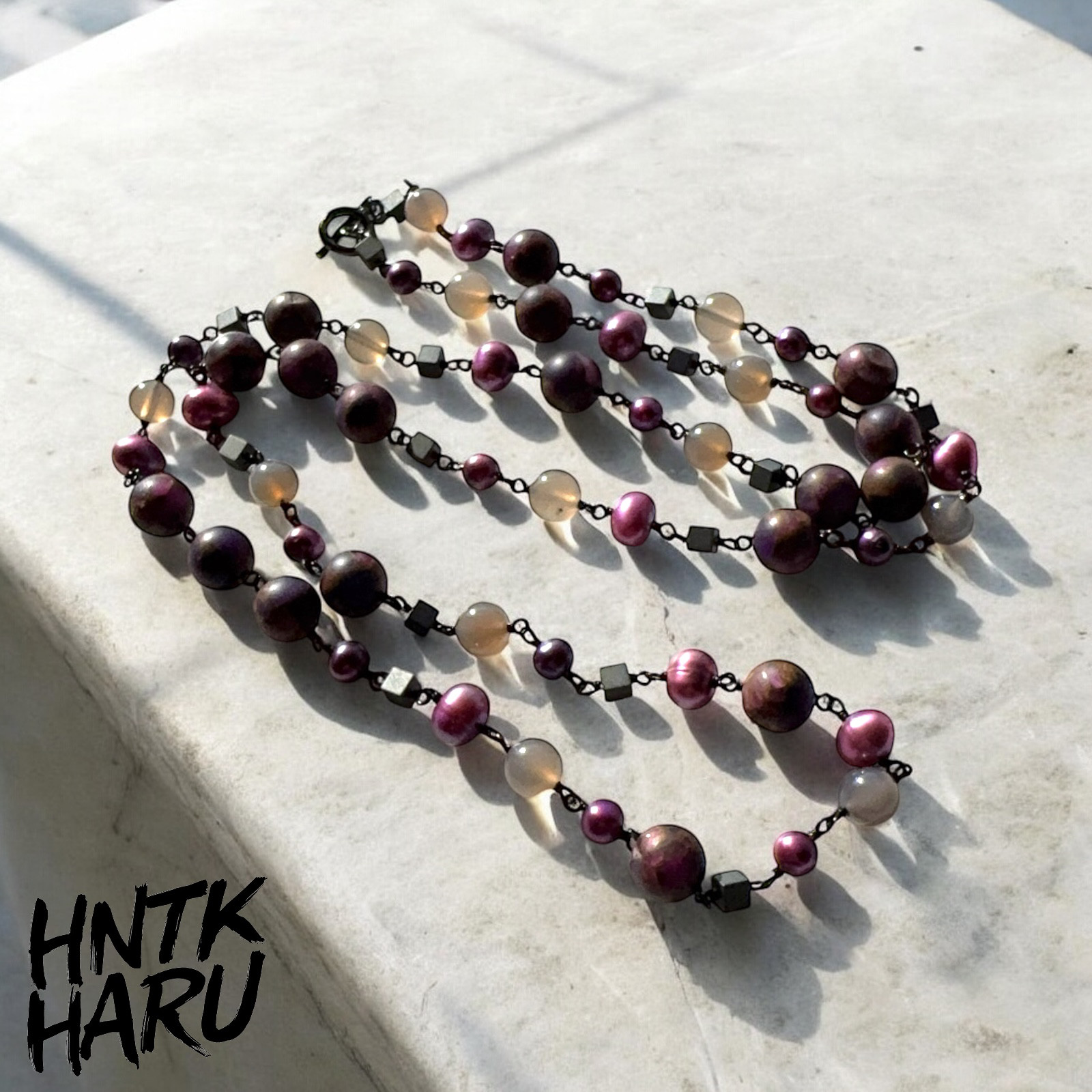 HNTK クロイソンヌジャスパー＆グレーアゲートロングネックレス　N0756