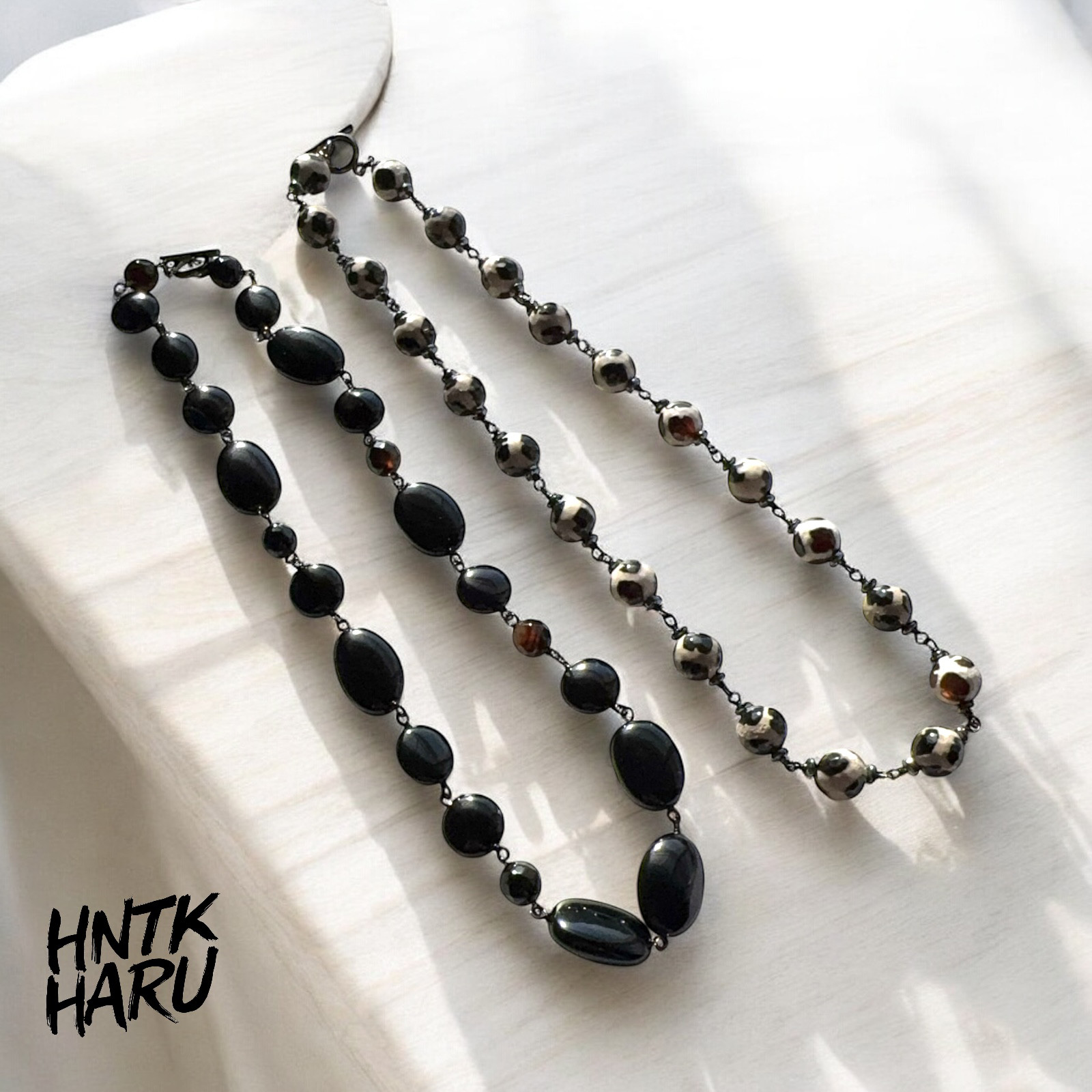 HNTK オニキス＆モノトーンアゲート2本セット　N0759