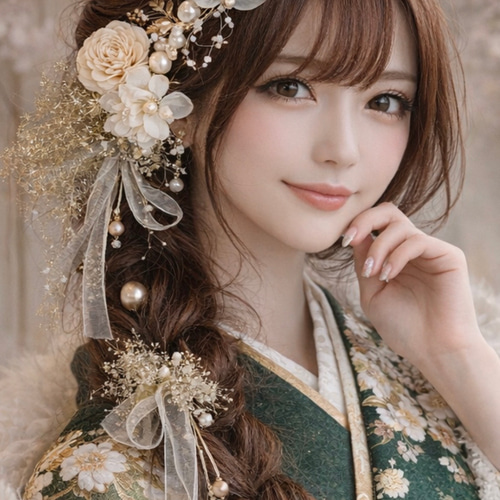 パールガーランド☆ピック☆和玉☆結婚式☆白無垢☆和玉☆ちりめん玉