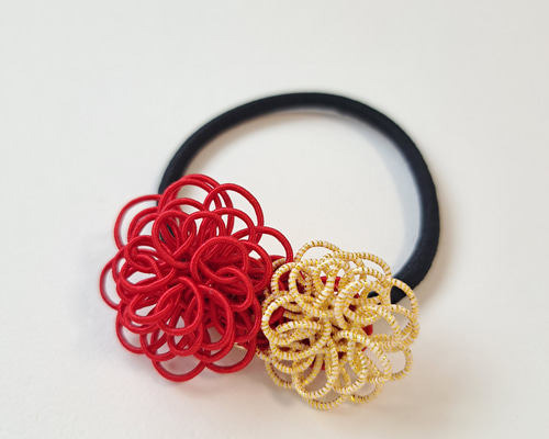 レジンヘアゴム ダイヤ　和装　着物　金箔　レッド　ブルー　日本 レジンヘアゴム ダイヤ 和装 着物 金箔 レッド ブルー 日本 レジン