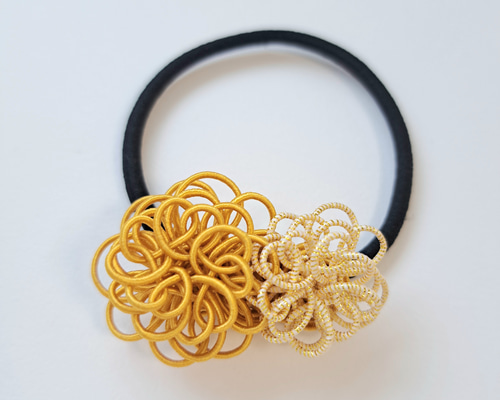 レジンヘアゴム　南国　水面　浴衣　手毬　金箔　夏　ピンク レジンヘアゴム 南国 水面 浴衣 手毬 金箔 夏 ピンク