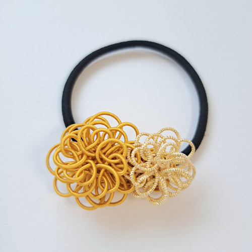 水引 ヘアゴム ピンポンマム 金茶・金 和風髪飾り 和装 着物 浴衣 ヘア
