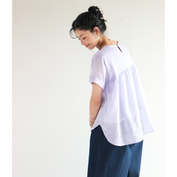 本日5%offクーポン配布☆New涼感シアーリネン【ブルーラベンダー】背中ギャザー寄せ裾ラウンドプルオーバー♥ 3枚目の画像