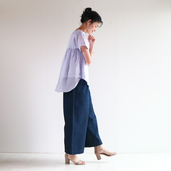 本日5%offクーポン配布☆New涼感シアーリネン【ブルーラベンダー】背中ギャザー寄せ裾ラウンドプルオーバー♥ 4枚目の画像