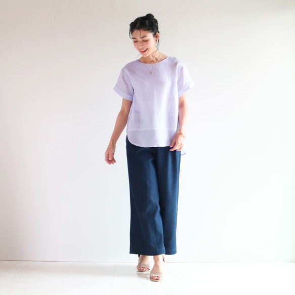 本日5%offクーポン配布☆New涼感シアーリネン【ブルーラベンダー】背中ギャザー寄せ裾ラウンドプルオーバー♥ 7枚目の画像