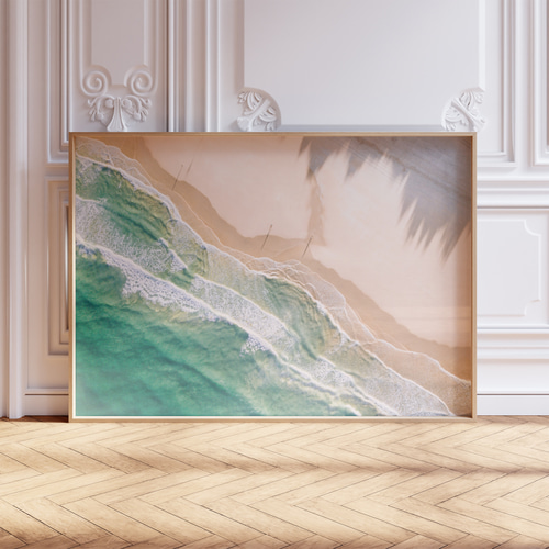 アートポスター 上空写真 海岸線 エメラルドグリーン 砂浜 ベージュ