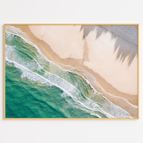 アートポスター 上空写真 海岸線 エメラルドグリーン 砂浜 ベージュ