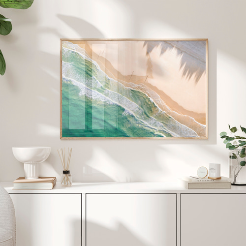 アートポスター 上空写真 海岸線 エメラルドグリーン 砂浜 ベージュ