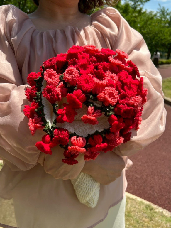 手編み 花束ブランケット2点 ルビー 手編み 花束ブランケット2点 ルビー 花束ブランケット ブーケ
