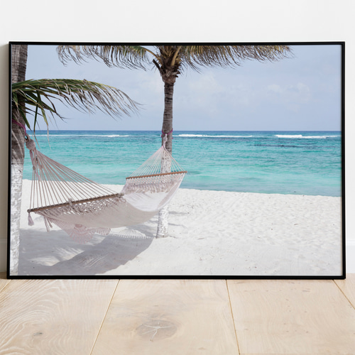 アートポスター ビーチ ハンモック 海 南国 リゾート ヤシの木