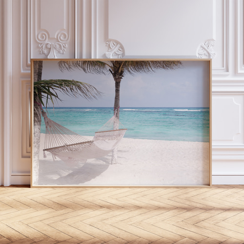 アートポスター ビーチ ハンモック 海 南国 リゾート ヤシの木