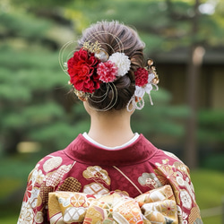 ブルーグリンの薔薇とビジューなダリアのジェイドリボンのコーム