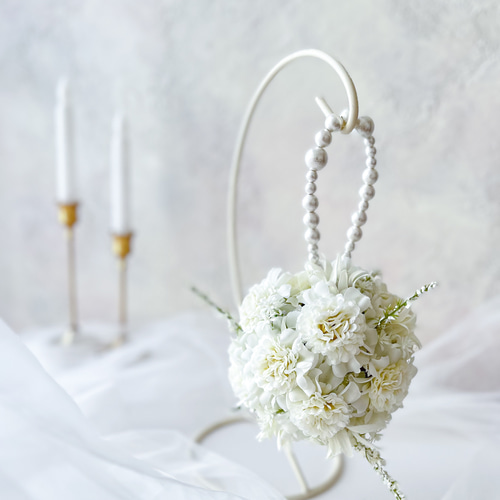 即納品可能】オシャレなボールブーケ／ホワイトブーケ／ウェディング