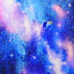 A4アートプリント『星空を駆けるクジラのお花屋さん』高光沢紙/宇宙/星/向日葵/額無し 1枚目の画像