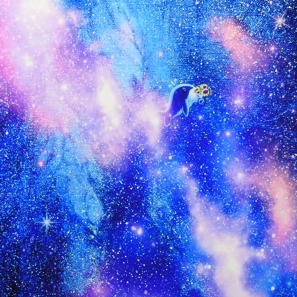 A4アートプリント『星空を駆けるクジラのお花屋さん』高光沢紙/宇宙/星/向日葵/額無し 1枚目の画像