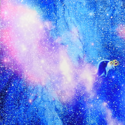 A4アートプリント『星空を駆けるクジラのお花屋さん』高光沢紙/宇宙/星/向日葵/額無し 5枚目の画像