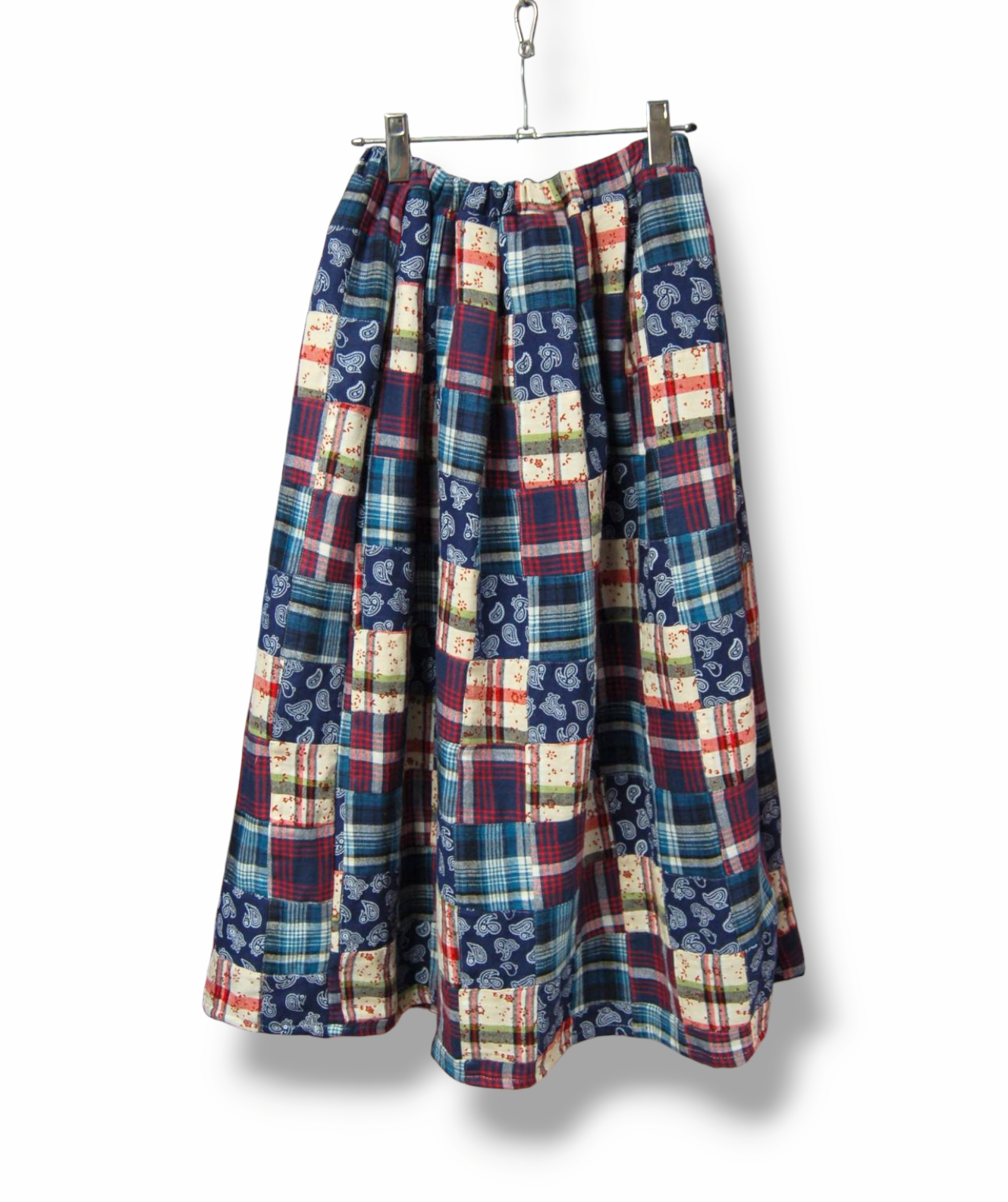 パッチワーク  マドラスチェック　ネルフレアロングスカート