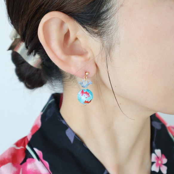 ＜夏祭り・浴衣に＞ 金魚ピアス/イヤリング 1枚目の画像
