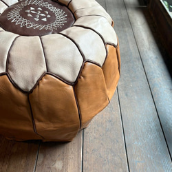 ハラコクッション ホワイト＆ブラウン レザー モロッコ直輸入 レザー ファープフ クッション オットマン ハラコ